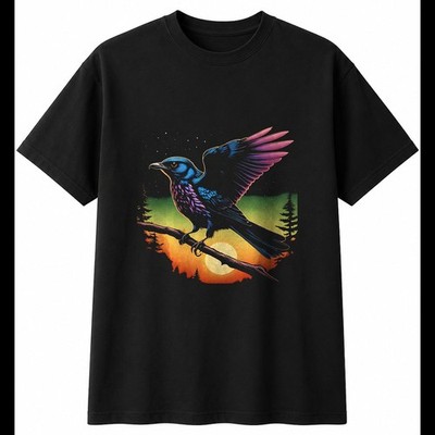 Merlin Bird in Moonlight Herren T-Shirt schwarz 100% Baumwolle Ornithologie Weihnachten