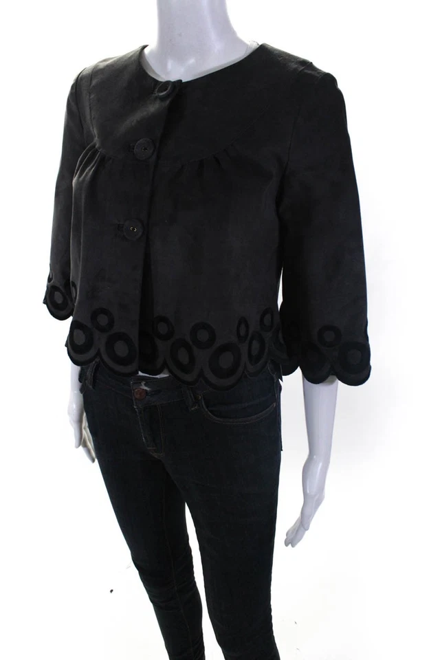 Chaqueta Beth Bowley para mujer de gamuza bordada con botones gris talla 4 LL19LL Foto 2 de 4