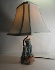 Sculpted Cat And Kitten Table Lamp copper green patina  15" high with shade. — photo 6