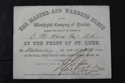 1871 TICKET zum FEST von ST LUKE, COMPANY of PAINTERS, E. M. WARD R.A ARTIST, TC1