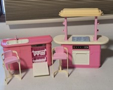 Vintage Barbie Kitchen Playset Pink Sink Oven Chairs 1990