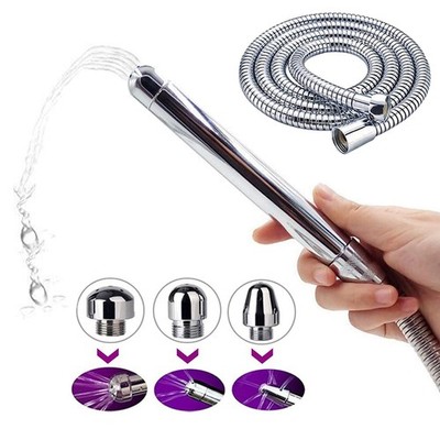 3-Head Aluminum Shower Cleaner System, 1.5m Stainless Steel Hose & Velvet Pouch
