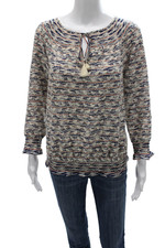 Tory Burch Womens Tunic Multicolor Cotton Geometric Long Sleeve Size 10