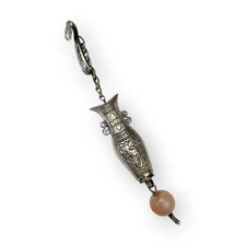 Antique Chinese Silver Needle Chatelaine Vase Bird Floral Repousse Qing Dynasty 