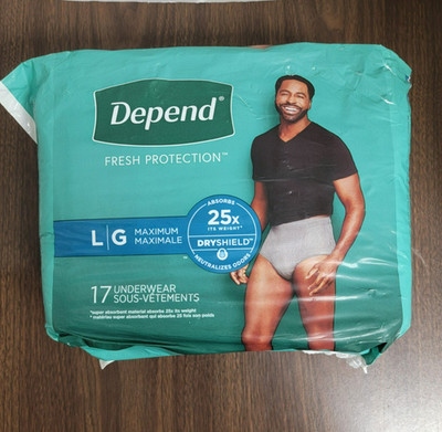 DEPEND~ Fresh Protection Disposable Underwear Men's Large 17 Pair Unopened