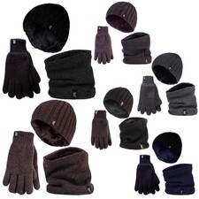 Mens Beanie Hat - Neck Warmer and Gloves Set by Heat Holders - 3 Pack Set