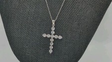 Sterling Silver Cross Necklace Cubic Zirconia 18" 925 Italy