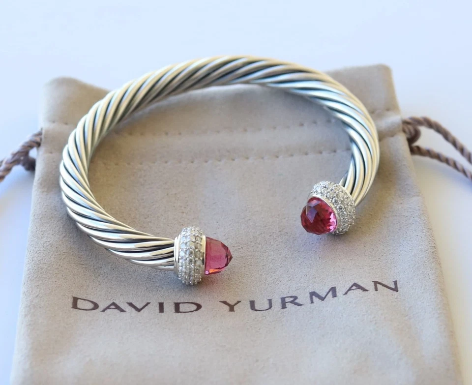 Brazalete David Yurman Plata de Ley 7mm Cable Caramelo Turmalina con Diamantes Foto 4 de 4