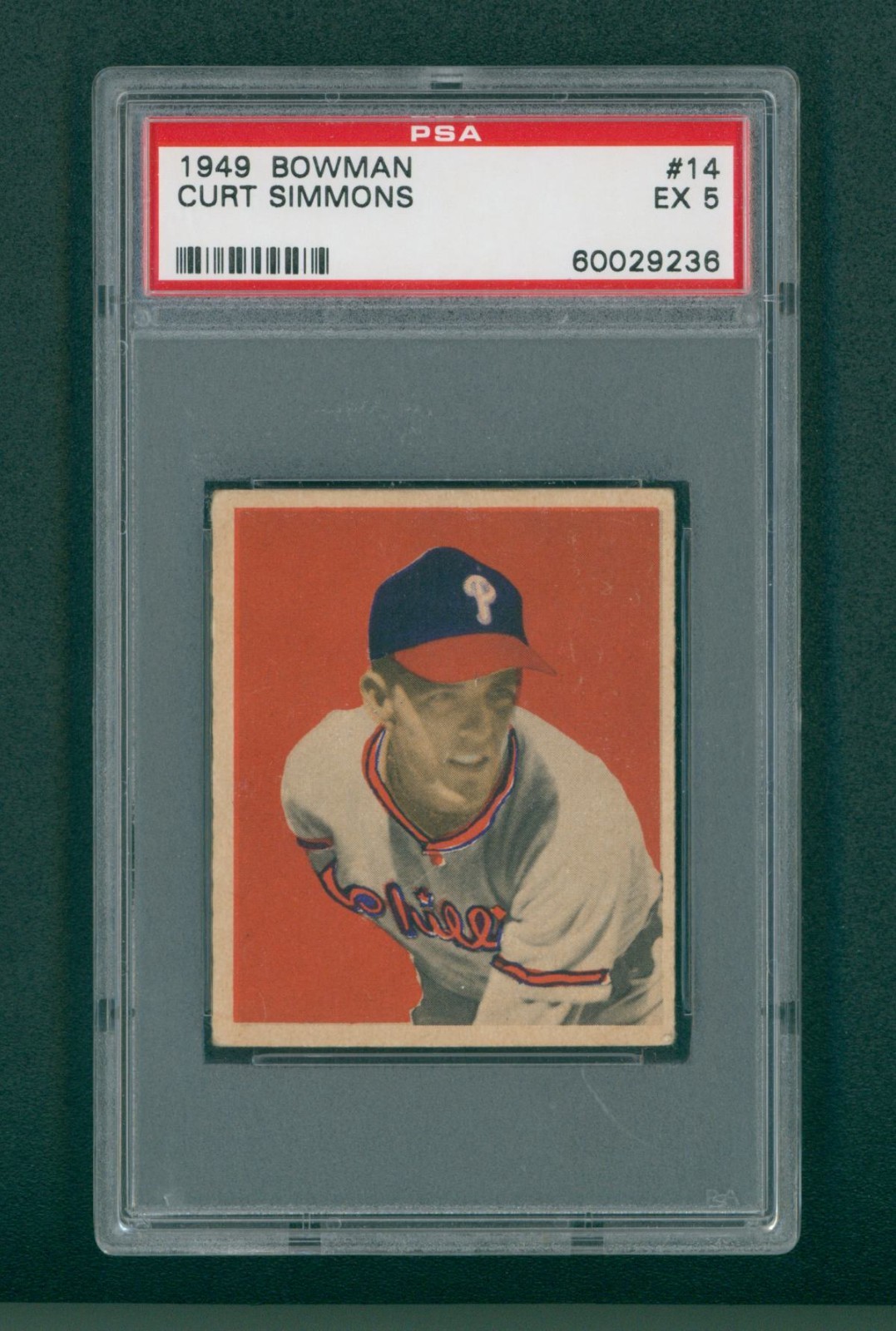 1949 Bowman Baseball Card - #14 Curt Simmons RC, PSA 5 EX