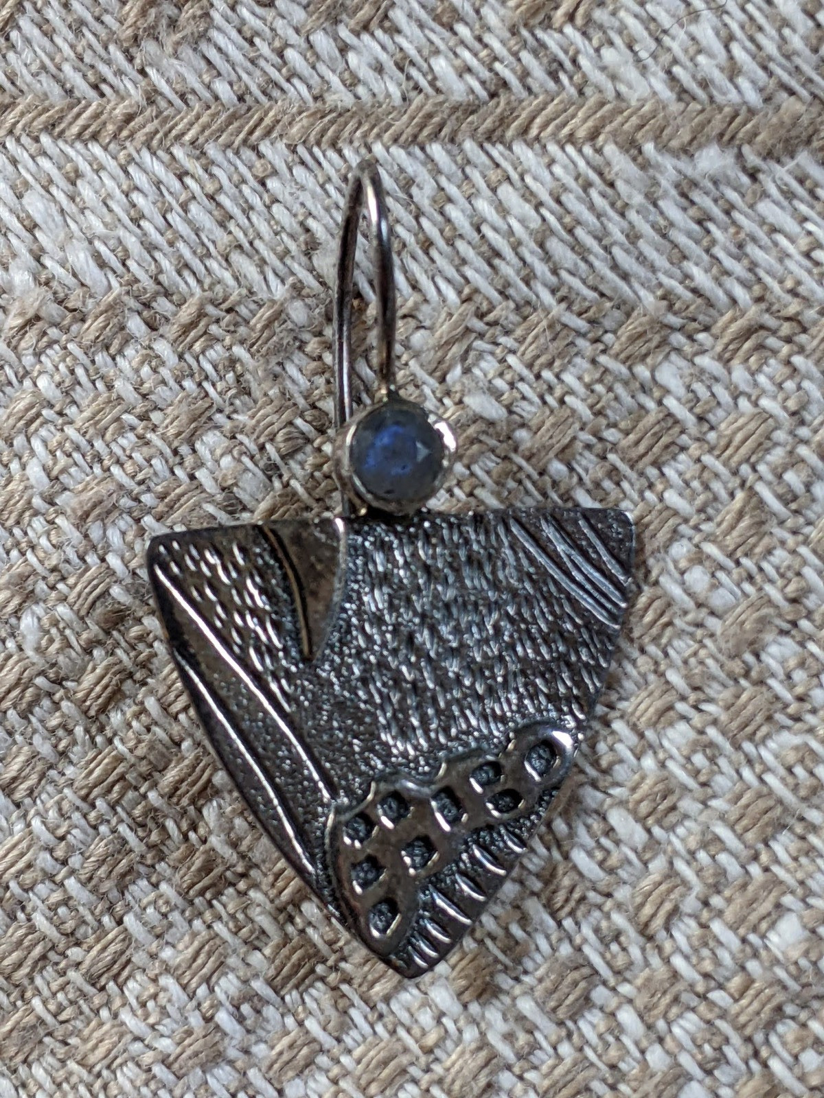 Sterling Silver Embossed Triangle Labradorite Ear… - image 3