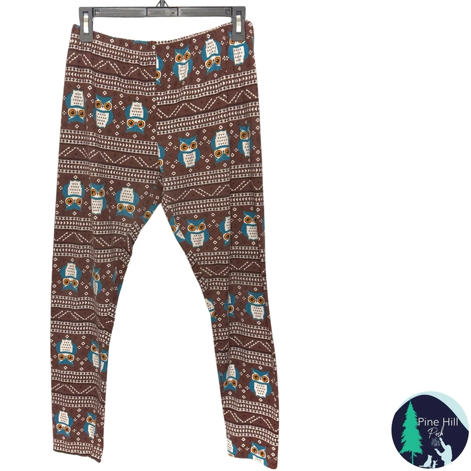Leggings No Boundaries NOBO Owl para mujer 11-13 jóvenes marrón azulado tiro medio usados en excelente estado Foto 3 de 4
