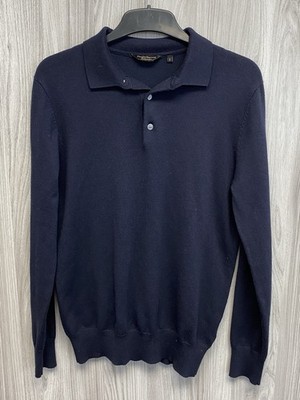 Douglas Hayward Navy Blue Knit Long Sleeved Three Button Sweater UKS PN