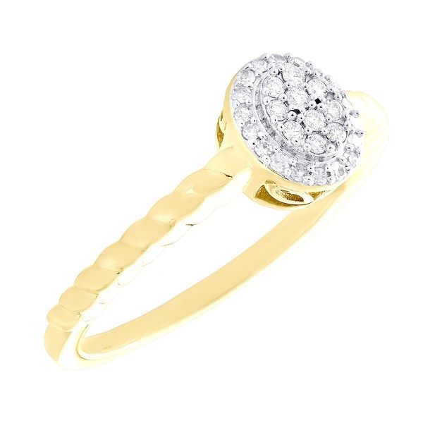 JFL 10K Gelbgold Diamant Promise Ring Geflochten Oval Halo 1/7 CT-image