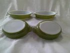 4 Vtg Pyrex 700 Verde Green Pixies 7" Au Gratin 10 oz Oval Casserole Dishes EVC