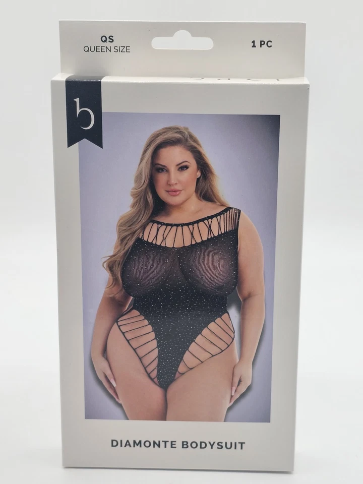 Baci Lingerie Women's Queen Size 14-18 Black Lace Sheer Sexy Diamonte Bodysuit - Image 2 of 4