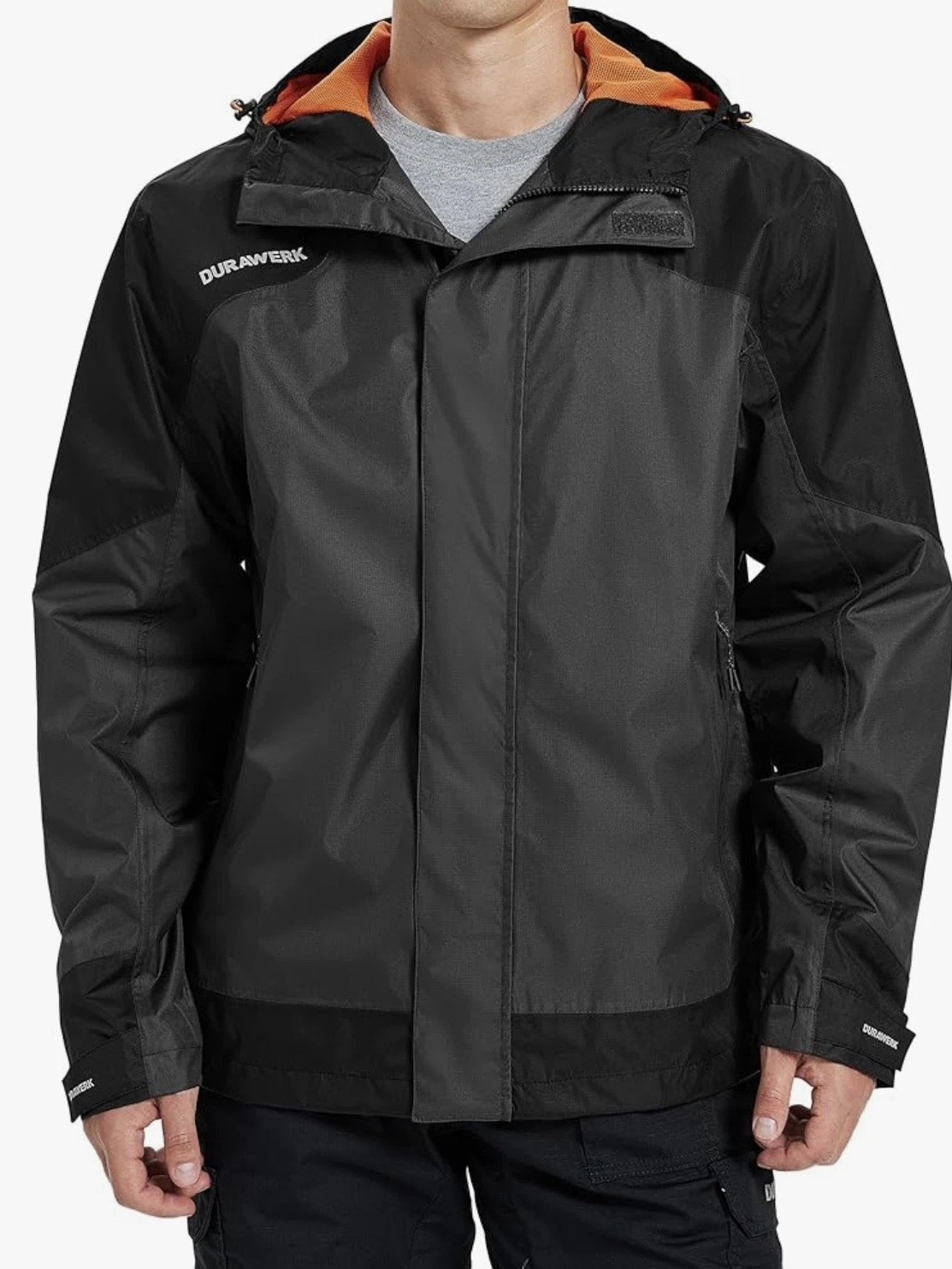 DURAWERK Men’s Water Resistant Full Zip Hooded Windbreaker Jacket Size Ó
