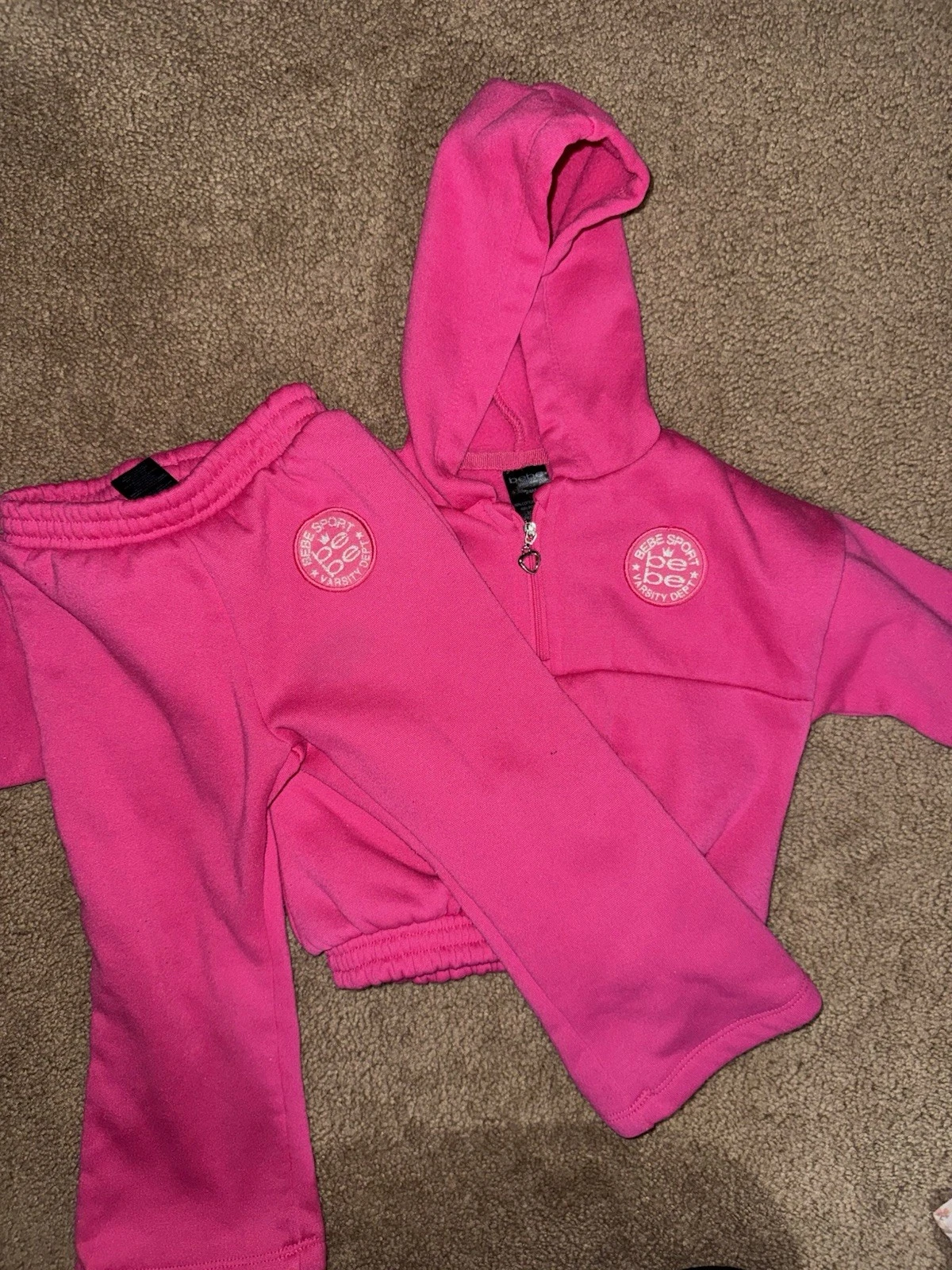 bebe Sport Pink Hoodie Pants Set Outfit 24M Logo Zipper Hooded Baby Clothes
