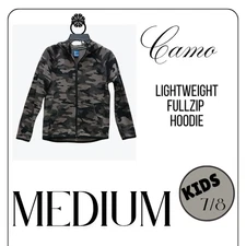 GapFit Hoodie Kids Medium 7/8 Camo Gray Lightweight Full Zip Reversible Fleece