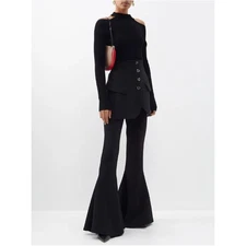 Women's A.W.A.K.E. MODE Skirted Ponte Overlay Flare Pants size 42 in Black Glam