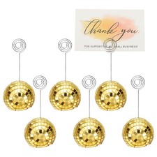 2in Disco Ball Place Card Holder, 6pcs Number Holders with Clips, Gold