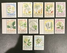 Timbres Sainte Lucie MNH 1990 série complète de 12 arbres menacés Sc #1037-1048