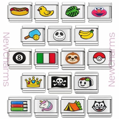 18 Value Italian Charms - Cat, Duck, Hot Dog, Crown, Books Pickleball Sloth Leaf