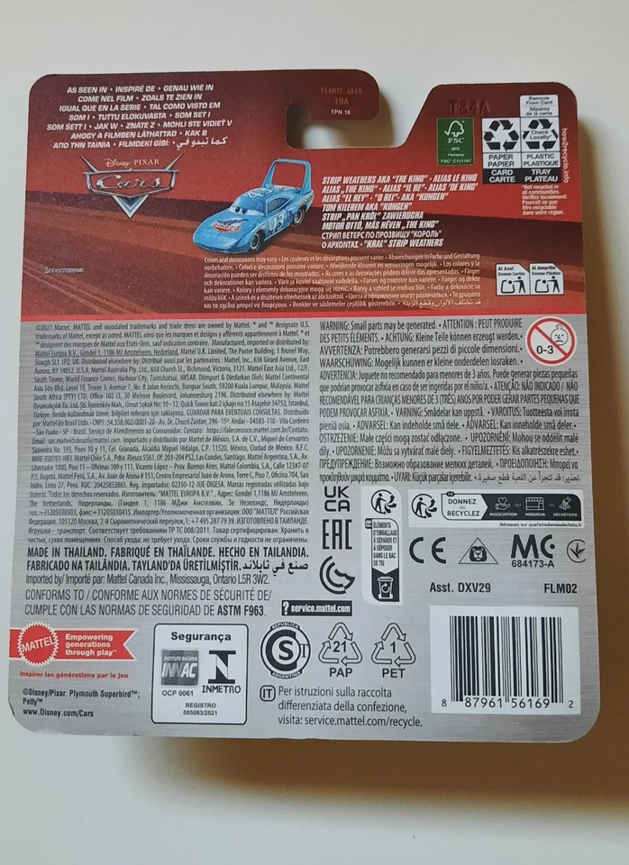 CARS Disney pixar THE KING IL RE nr. 43 mattel scala 1/55 NUOVO 2021 maclama - Immagine 2 di 4