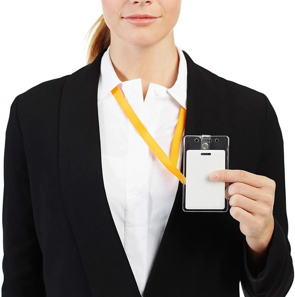 100 Pack Vertical ID Card Badge Holder Clear Plastic - Image 4 of 4