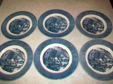 6 VINTAGE ROYAL CURRIER AND IVES OLD GRIST MILL DINNER PLATE 10" EXCELLENT