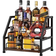 Multi-Tier Wine Rack Durable Metal Wood Storage Liquor Cabinet Display Stand New