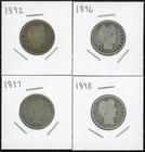 Lot of Four (4) Coins - 1892, 1896, 1897, 1898 Barber Quarters