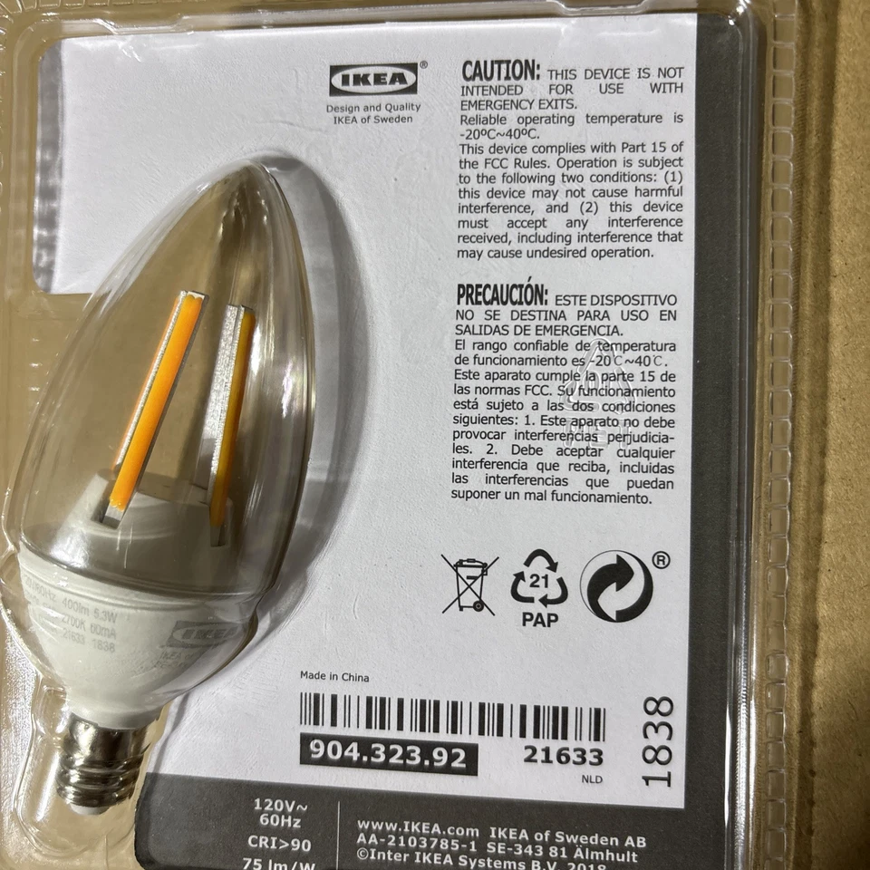 2 pack IKEA Ledare E12 LED Candle Bulb 400 Lm, Dimmable, 2700 K 5.3 W,904.323.92 - Image 3 of 4
