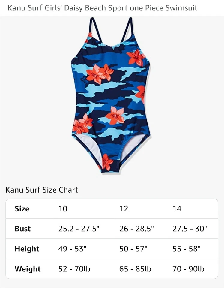 Kanu Surf Girls' Daisy Beach Sport one Piece Swimsuit Size 12 Girls - Image 2 of 3
