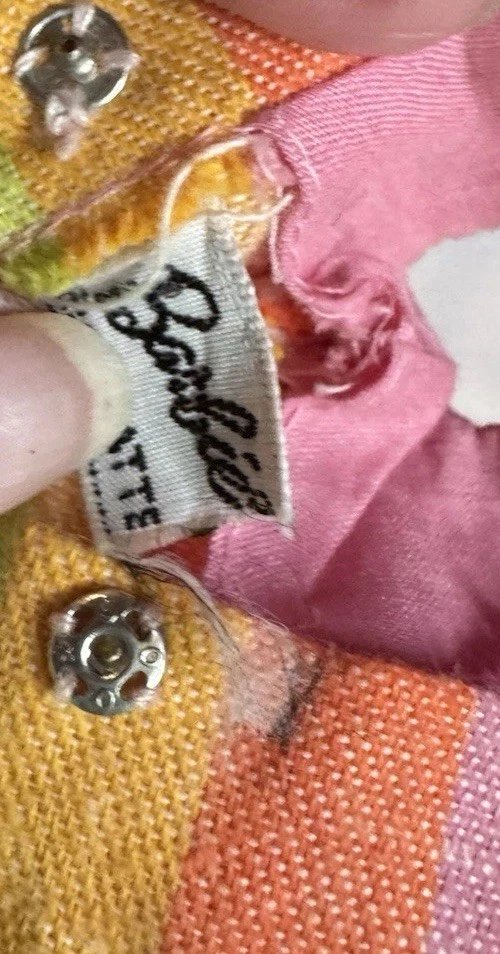 Vestido Vintage Barbie Patrón Pasteles Soleados #1910 Arco Iris Rayas Foto 3 de 4