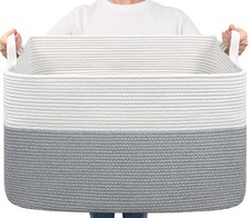 22"L x 17"W Large Blanket Basket Woven Laundry Storage Basket White and Gray