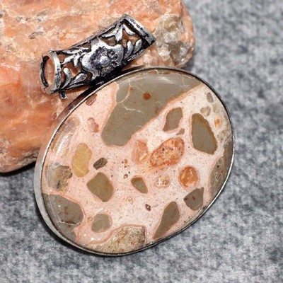 Asteroid Jasper 925 Silver Plated Gemstone Pendant 1.6'' Aesthetic Jewellery JW
