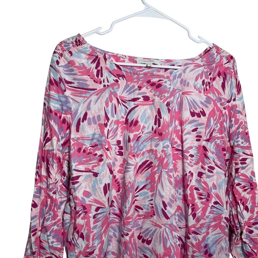 Coral Bay Blouse Women's XL Pink Watercolor 3/4 Sleeve Linen Blend Shirt Top - Image 2 of 4