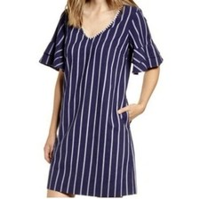 Tommy Bahama Shift Navy Blue White Stripe Nautical Boat Dress Comfy Pullover S