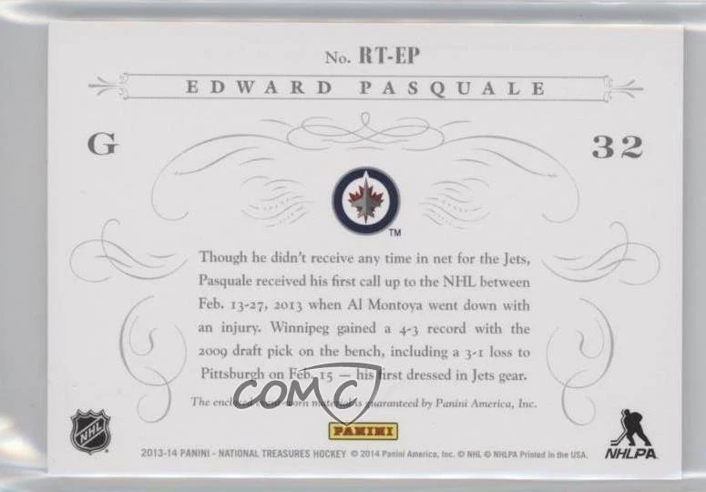 2013-14 Panini National Treasures Rookie Timeline Prime /50 Edward Pasquale RC - Image 2 of 2