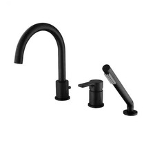 Modern Single Handle Deck Mount Roman Tub Faucet with Hand Shower in Matte Black