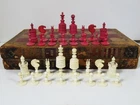 ANTIQUE CHESS SET JAQUES PATTERN K4" & MOROCCO CHESS AND BACKGAMMON BOARD