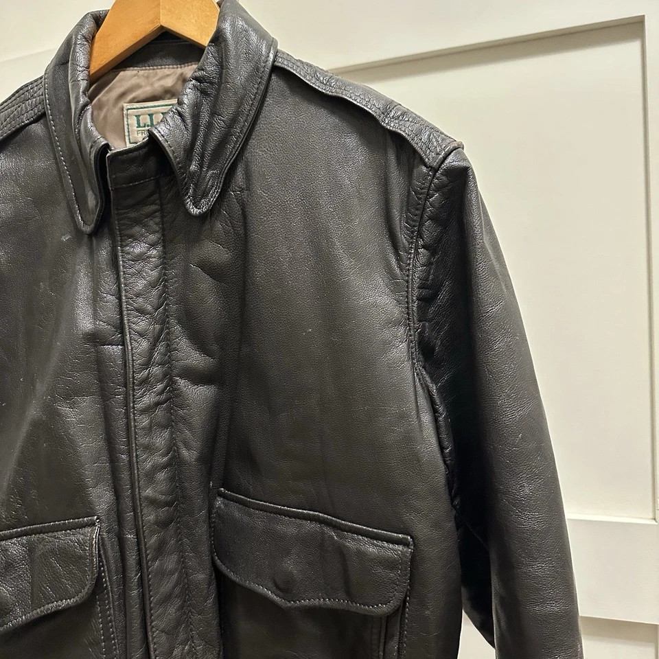 Abrigo Chaqueta Bomber LL Bean A-2 Cuero Marrón Vintage Años 70 80 EE. UU. Piel de Cabra 40 Foto 4 de 4