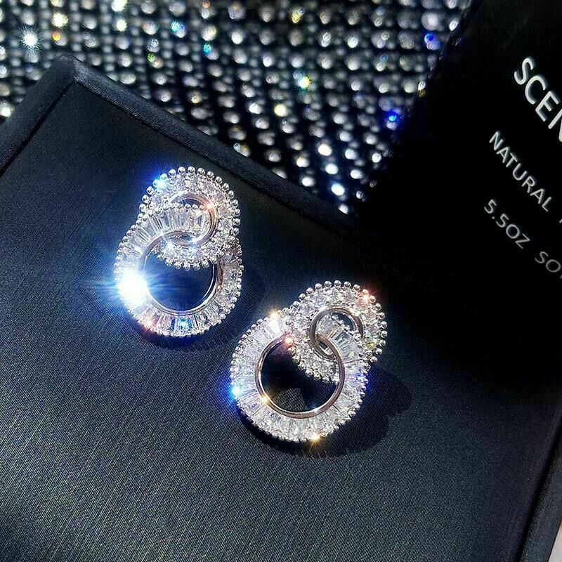 Stud Earrings Silver Plated Jewelry Unique Cubic Zirconia Pair/set Lab-Created-image