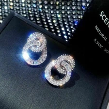 Stud Earrings Silver Plated Jewelry Unique Cubic Zirconia Pair/set Lab-Created 