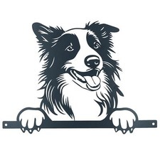 Black Metal Peeking Collie Silhouette with Fixing Plate Garden Ornament Gift