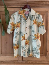 Mens RJC Green Floral Hawaiian Button Shirt Short Sleeve Made In USA Size L