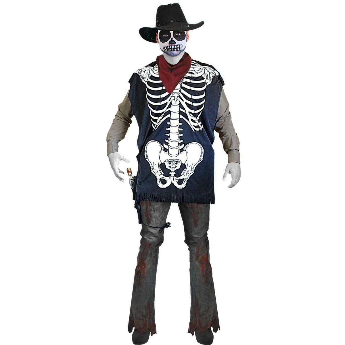 Cowboy Zombie Halloween Skeleton Mr Bones Dawn of the Dead Costume Poncho