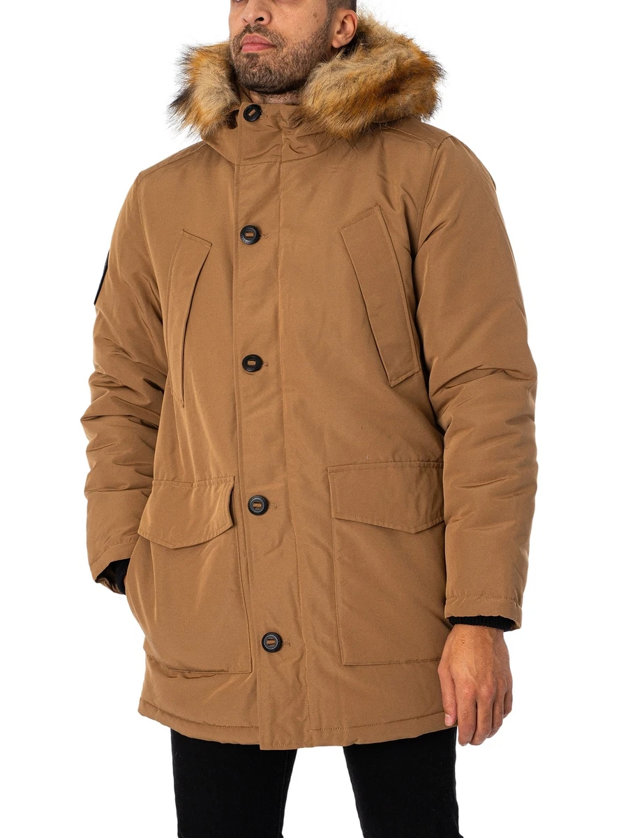 Superdry Men s Everest Faux Fur Hooded Parka Jacket Brown eBay