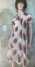 Vintage 60 s Mod White with Red, Blue and Green Paisley Print Dress