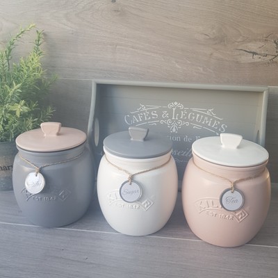 pink tea coffee sugar canisters argos